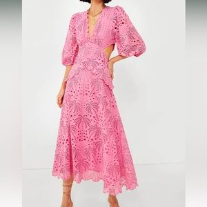 Farm Rio Pink Richilieur Midi Dress, Size Small